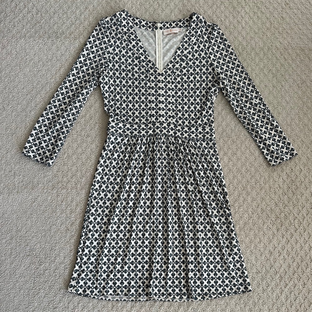 Tory Burch Jersey Dress Geometric Medallion Print Green/White S Office Designer